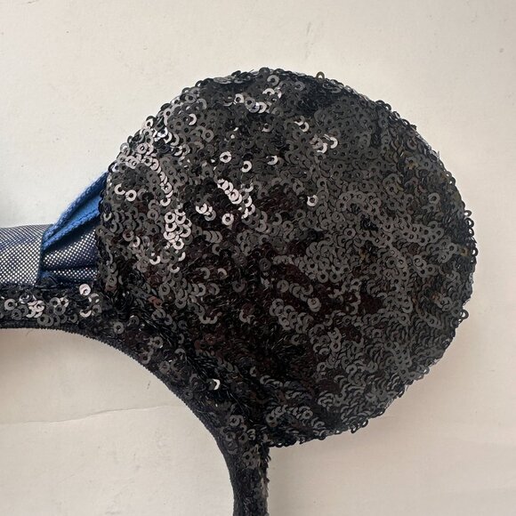 Disney Parks Minnie Mouse Sequin Black Ears With Shimmer Blue Bow Headband main image 2